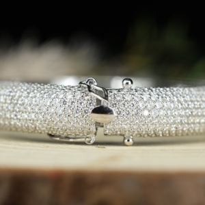 Pave <b>Set</b> Black Diamonds 14K <b>Gold</b> Plated Handmade Solid 925 Sterling Silver Designer Openable <b>Bangle</b> - Product Image 5