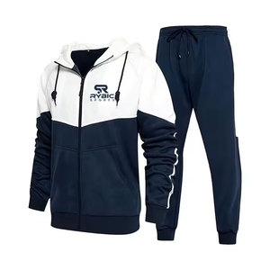 Autumn Winter Premium Warm Men Tracksuit Full Zip Hoodie Sweatpants Solid Colors <b>Fleece</b> <b>Jogger</b> Set For Men - Product Image 1
