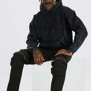 Sudaderas con Capucha para Hombre, de Gran Tamaño, con Estampado DTG, Hechas en Pakistán, de Felpa de Mezcla de Poliéster/Algodón de Alta Calidad, Color Negro Lavado, para Invierno, Venta al Por Mayor - Product Image 5