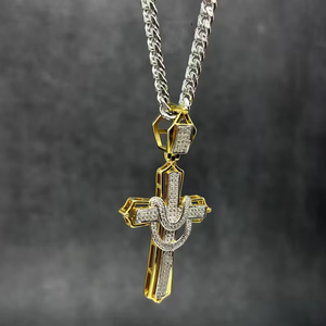 Colgante de Cruz Chapado en Rodio con Oro y Plata para Hombre, Joyería Hip Hop Iced Out para Fiesta - Product Image 2