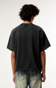 2026 Trending Product <b>Men's</b> Regular Fit Black 100% Cotton Acid Wash Digital Printing T-Shirt Short Sleeve <b>Turtleneck</b> Front Hip - Product Image 2