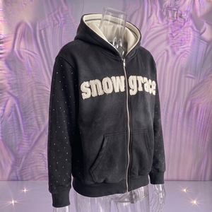 เสื้อฮู้ดซิป Snowgrace ผ้าเฟรนช์เทอร์รี่ พิมพ์ลายพัฟฟ์ ทรงโอเวอร์ไซส์ ยูนิเซ็กส์ สไตล์ลำลอง สำหรับฤดูหนาว สีดำ - Product Image 2