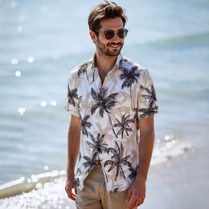 Vêtements de plage hawaïens OEM, chemise pour homme personnalisée, teinte en pièce, impression par sublimation, polyester, polos d'été pour homme, style hawaïen - Product Image 3