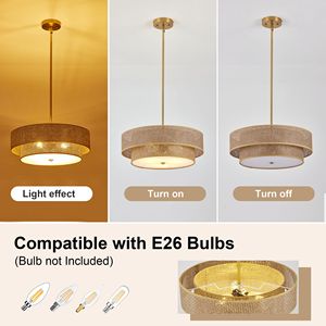 Lampadario a Soffitto Moderno Boho da 17,7 Pollici, Plafoniera Semi-Incasso in Rattan Intrecciato e Lino per Camera da Letto, Cucina, Sala da Pranzo - Product Image 4