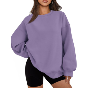 Sudadera de Cuello Redondo Extra Grande para Mujer, de Alta Calidad, Color Sólido, Hombros Caídos, Manga Larga, Tejido de Algodón, para Otoño 2026 - Product Image 3
