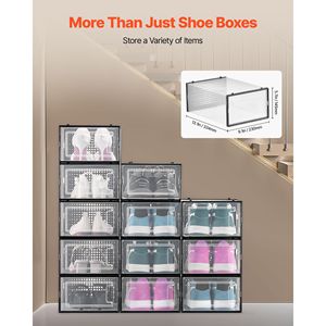 กล่องเก็บรองเท้าแบบซ้อนได้ 12 ชิ้น กล่องพลาสติกแบบโมดูลสำหรับรองเท้าผ้าใบไซส์ 11 ของสหรัฐอเมริกา ดีไซน์ประหยัดพื้นที่ - Product Image 4