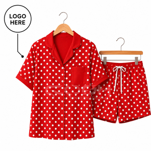 Conjunto de Pijama Rojo con Puntos para Mujer, con Logotipo Personalizado de la Hermandad Delta Sigma de Cosh International, Manga Corta, Cierre de Botones, Ropa Casual - Product Image 1