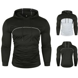 Men's Black Slim Fit Hooded Long Sleeve Quick Dry <b>Polyester</b> <b>Hoodie</b> Casual Autumn Wear Knitted Solid Design - Product Image 2