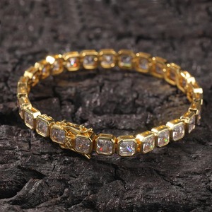 <b>Square</b> Princess Cut Crystal Charm Tennis Bangle Bracelet Gold/Silver Color <b>Adjustable</b> Closure Fashion Jewelry Anniversary Gift - Product Image 3