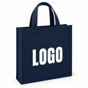 Bolsa de Compras Grande Azul Marino de Tela No Tejida con Logotipo Blanco Impreso, Cierre de Botón, Asa de Transporte, Logotipo Personalizado, Bolsa de Compras Mediana de Tela No Tejida - Product Image 1