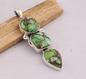 Pendentif en cuivre vert naturel, argent sterling 925, émeraude verte, bijoux en argent faits à la main, vente en gros, vintage, anniversaire - Product Image 4
