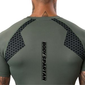 Men’s Olive Green Short Sleeve Compression Training T Shirt Athletic Performance Gym Workout Fitness Running Sportswear Top - Product Image 4