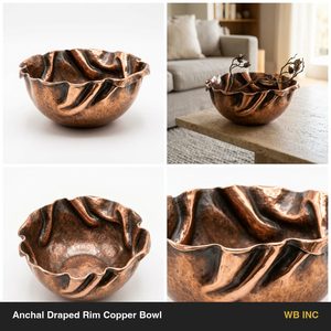 Cuenco Decorativo de Cobre Antiguo Hecho a Mano con Borde Ondulado de 26cm, Centro de Mesa Vintage para Bodas, Hoteles, Regalo, Venta al por Mayor, India - Product Image 6