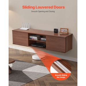 Mobile TV Sospeso da Parete da 60 Pollici a 2 Livelli con Ripiano Regolabile e Ante Scorrevoli - Product Image 6