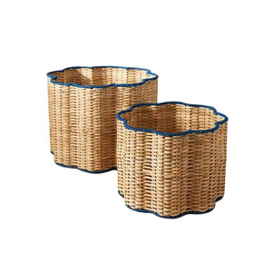 Set of 2 round woven rattan baskets for storing clothes. Stackable. The most beautiful design for household <b>storage</b> baskets. - Product Image 1