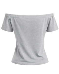 T-shirt femme gris chiné à épaules dénudées, manches courtes, coupe ajustée, décontracté, été, en coton doux, personnalisable, fabricant OEM - Product Image 4