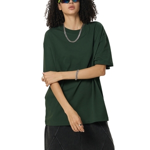 Camiseta Unisex Oversize Verde Oscuro Cuello Redondo Hombros Caídos Algodón Básico Streetwear Venta al por Mayor - Product Image 5