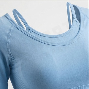 Women Solid <b>One</b> Piece Sportswear Gym Fitness Yoga Set High Stretchy Seamless Strappy Bra Scrunch Shorts Apparel - Product Image 4