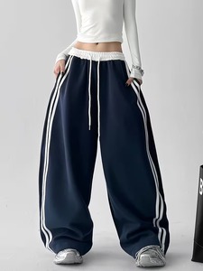 Women's <b>Summer</b> Casual Contrast <b>Pants</b> Digital Printing Side Striped Patchwork Wide-Leg Trousers for Private Label Brand - Product Image 5