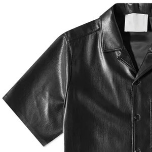 New Arrival Wholesale Price High Quality Breathable <b>Half</b> Sleeve Genuine Leather Made <b>Button</b> Closure <b>Shirts</b> - Product Image 5