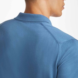 Polo en piqué de coton bleu à manches courtes pour homme, couleur unie, décontracté, tricoté, respirant, coupe classique - Product Image 4