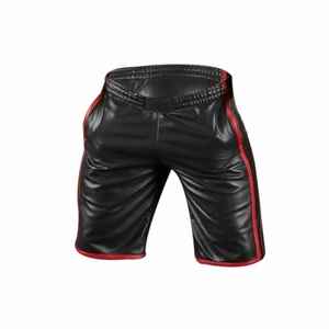 Pantalones cortos deportivos de cuero negro para hombre con ribete rojo |   Pantalones Cortos Deportivos de Piel de Cordero Suave |   Ropa de club fetichista hecha a mano - Product Image 5