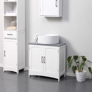 Mobiletto Moderno Bianco con Lavabo a Colonna e Doppia Anta in MDF per Bagno o Palestra, Ideale per Uso in Magazzino - Product Image 4