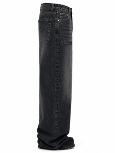 Jean en denim délavé coupe droite pour homme Relevo, taille haute, coupe classique, en coton noir, idéal pour l'automne - Product Image 1