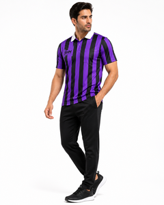 Camiseta Polo para Árbitro, Rayas Moradas y Negras, Cuello Blanco, Bolsillo en el Pecho, Manga Corta, para Oficiales de Fútbol Profesional - Product Image 4