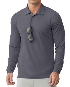 Polo de Manga Larga para Hombre, Color Sólido, Tejido de Punto, Secado Rápido, Informal, Gris, de Alta Calidad, con Logotipo Personalizado, Sudadera Polo de Poliéster - Product Image 5