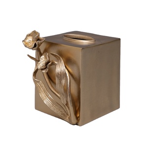 Luxury Gold <b>Tissue</b> Box Holder with Embossed Tulip Floral Design Decorative <b>Tissue</b> Cover <b>for</b> Home Office Hotel Living Room - Product Image 1