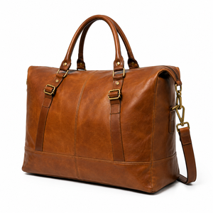 Sac de voyage week-end en cuir véritable grande capacité résistant à l'eau avec fermeture éclair noir de luxe - Product Image 6