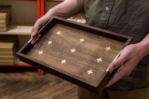 Personalized Wooden <b>Tray</b> with Brass Inlay Walnut Serving <b>Tray</b> with Handles Elegant Tea or Ottoman <b>Tray</b> Gift for Housewarming - Product Image 3