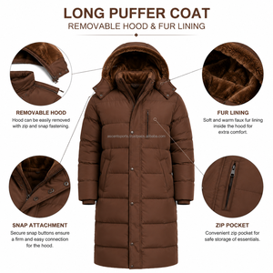 Manteau long matelassé sans capuche pour homme, veste d'hiver chaude à col montant, vêtement d'extérieur matelassé, manteau décontracté tendance, fabricant sur mesure - Product Image 6