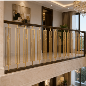 Modern Gold Stainless steel Geometric <b>Railing</b> Spindle Wall Mounted Balcony Baluster Handrail Panel <b>for</b> Exterior - Product Image 3
