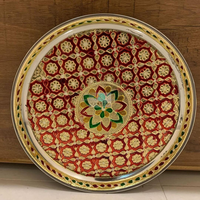Nouvel Arrivage – Thali de Prière Indien en Acier Minakari Fait Main Traditionnel, 12 Pouces, Multicolore – Cadeau de Mariage Indien, Décoration d'Intérieur, Cadeau de Pendaison de Crémaillère