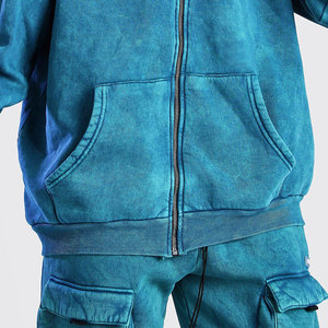 Custom Breathable Men's Oversized Acid Wash <b>Zip</b> Hoodies Heavyweight Cotton Fleece Solid Color Casual Hooded Sweatshirt - Product Image 6