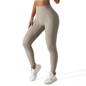 High Waist Full Length Yoga <b>Leggings</b> <b>With</b> <b>Pockets</b> Solid Color Spandex Nylon Four-Way Stretch Seamless Design - Product Image 5