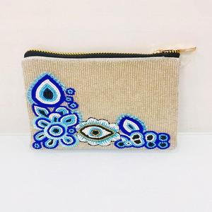 Monedero Pequeño de Cuentas Bohemio, Hecho a Mano, Ecológico y Duradero, con Diseño de Ojo y Flores Bordados, Cierre de Cremallera, Estilo Unisex - Product Image 1