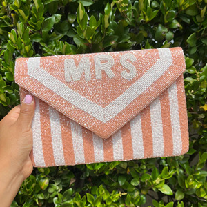 Bolso de Noche MRS Hecho a Mano con Cuentas de Seda, Color Blanco Rústico a Rayas, Cierre Magnético, Duradero, Portátil, Plegable, Capacidad de 1L - Product Image 4