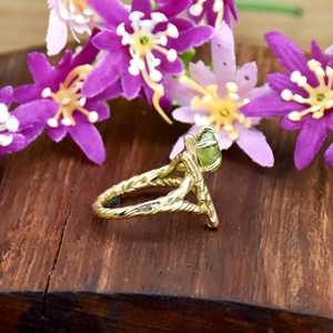 Elegant Handmade Raw <b>Peridot</b> Gemstone Ring 18k Gold Plated Over 925 Sterling Silver Tree Bark Fine RIng <b>Jewelry</b> For Women - Product Image 4