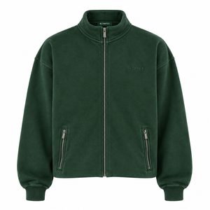 Custom Unisex Oversized Cropped Full Zip Sweatshirt <b>Jacket</b> Stand Collar Fleece Outerwear with Zipper Pockets OEM Private Label - Product Image 2