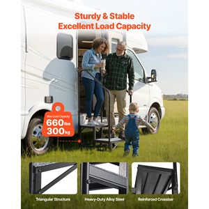 Marchepieds de camping-car à double main courante, robustes, 2 marches, tapis antidérapant, capacité de charge de 660 lb, dispositif d'assistance adapté aux personnes âgées/aux animaux domestiques pour l'extérieur - Product Image 2