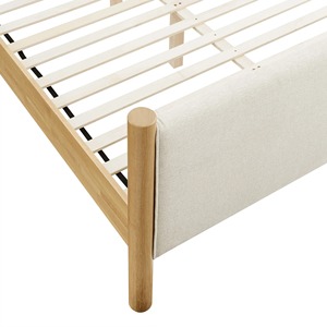 Lit plateforme scandinave Queen Size avec tête de lit rembourrée douce, cadre de lit en bois de bouleau massif - Abele - Product Image 5