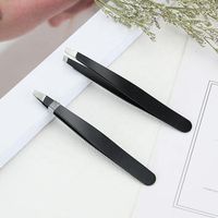Pince à épiler antistatique personnalisée en acier inoxydable, noire, rose, or, inclinée, pour l'épilation des sourcils, marque privée
