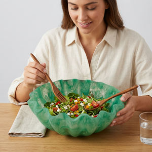Bol de service classique en résine polie sculptée à la main, de luxe, de haute qualité, de qualité alimentaire, écologique, compatible lave-vaisselle, empilable, pour salade - Product Image 1