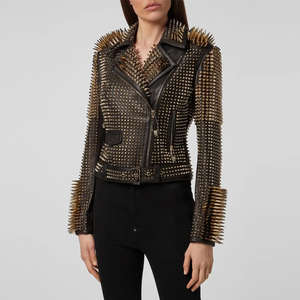 Chaqueta de Cuero Vacuno Estilo Punk Rock para Hombre, con Tachuelas Doradas, Resistente al Viento y Ecológica, Estilo Vintage - Product Image 4