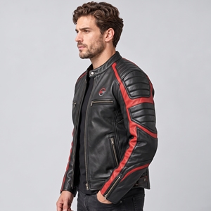 Veste de moto en cuir durable pour la course, offrant un ajustement confortable et un design élégant - Product Image 2