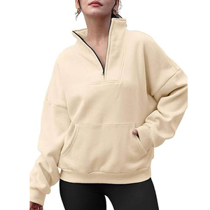 Sweat-shirt classique pour femme en molleton épais, col zippé quart, coupe ample, style streetwear - Product Image 1
