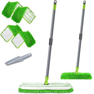 Mop in Microfibra a Doppia Faccia con 4 Panni Riutilizzabili e Lavabili, Mop Piatto per Pulizia a Secco e Umido con Asta di Prolunga per la Pulizia dei Pavimenti - Product Image 3